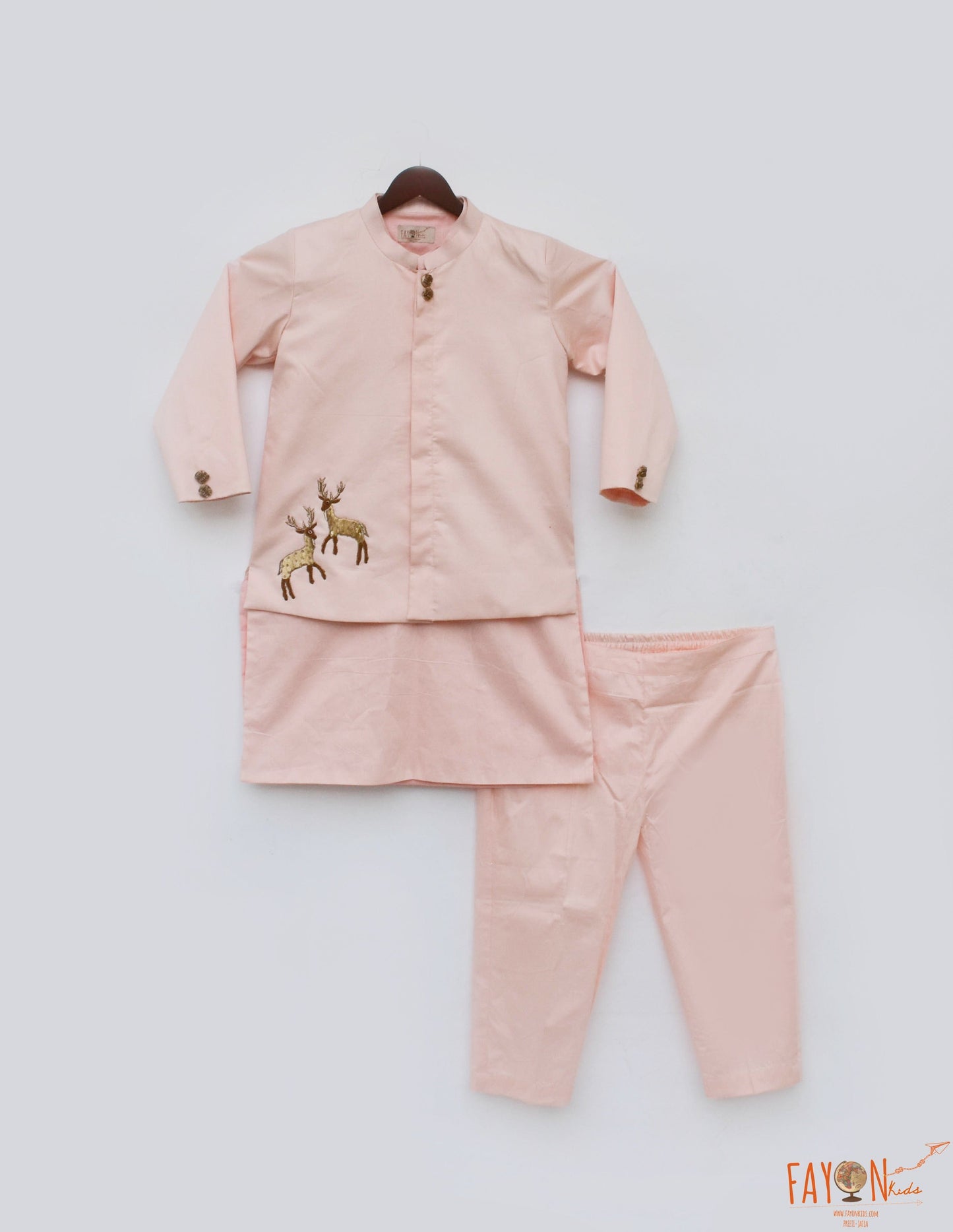 Fayon Kids Peach Jacket with Kurta Pant for Boys