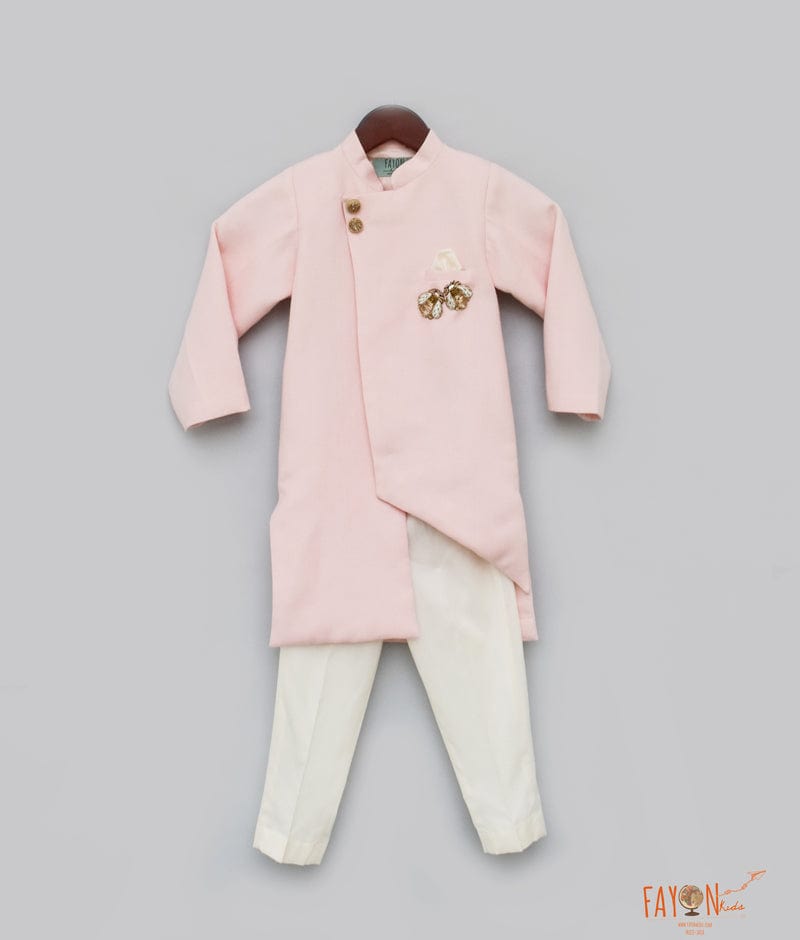 Fayon Kids Peach Linen Ajkan with Pant for Boys