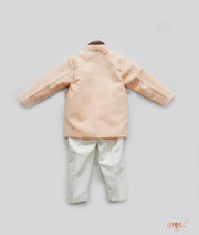 Peach Mirror Embroidered Bandgala with Pant for Boys