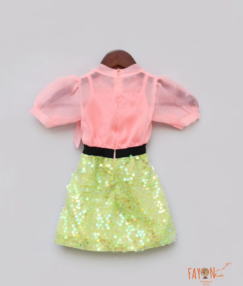 Fayon Kids Peach Organza Sequins Dress for Girls