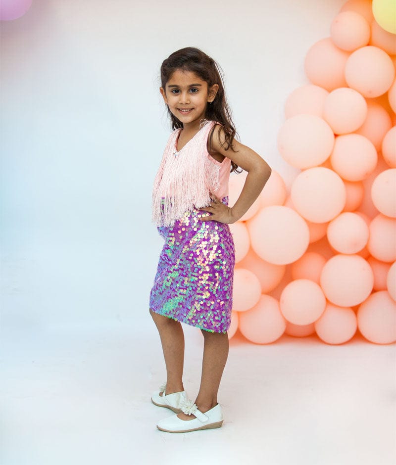 Fayon Kids Peach Purple Dress for Girls