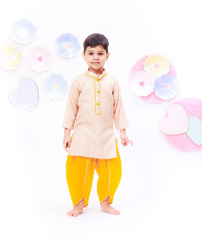 Fayon Kids Peach Sequence Silk Kurta with Tulip Dhoti for Boys