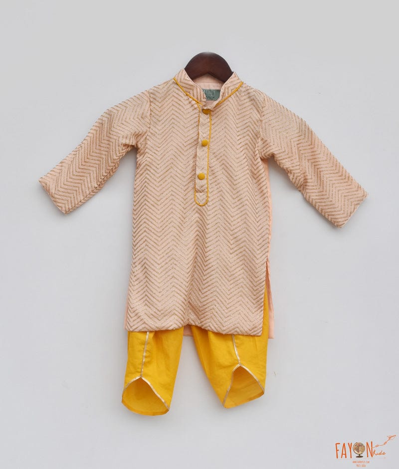 Fayon Kids Peach Sequence Silk Kurta with Tulip Dhoti for Boys