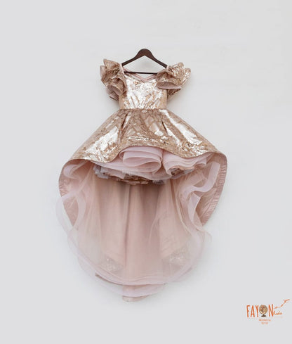 Fayon Kids Peach Sequins High Low Dress for Girls