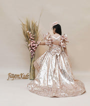 Peach Sequins High Low Dress for Girls