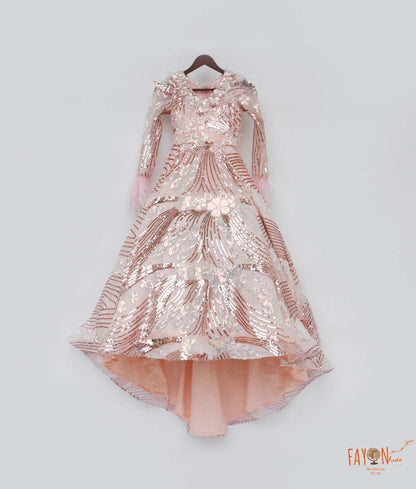 Fayon Kids Peach Sequins High Low Gown for Girls