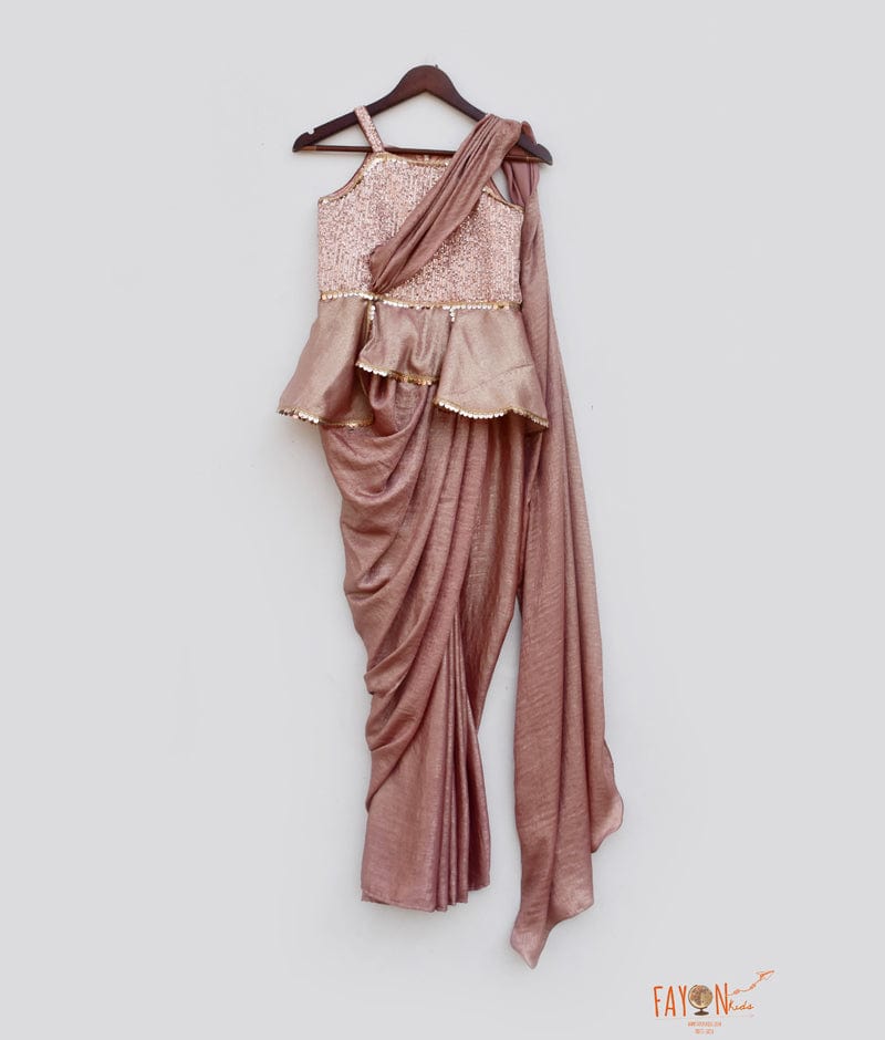 Peach Sequins Peach Shimmer Saree for Girls