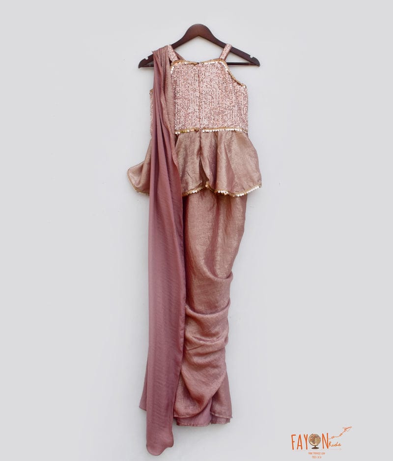 Peach Sequins Peach Shimmer Saree for Girls
