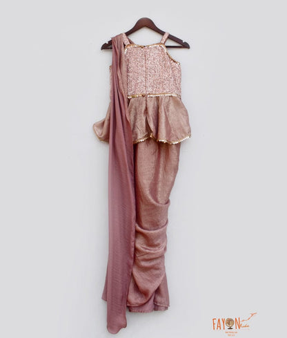 Peach Sequins Peach Shimmer Saree for Girls