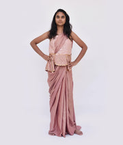 Peach Sequins Peach Shimmer Saree for Girls