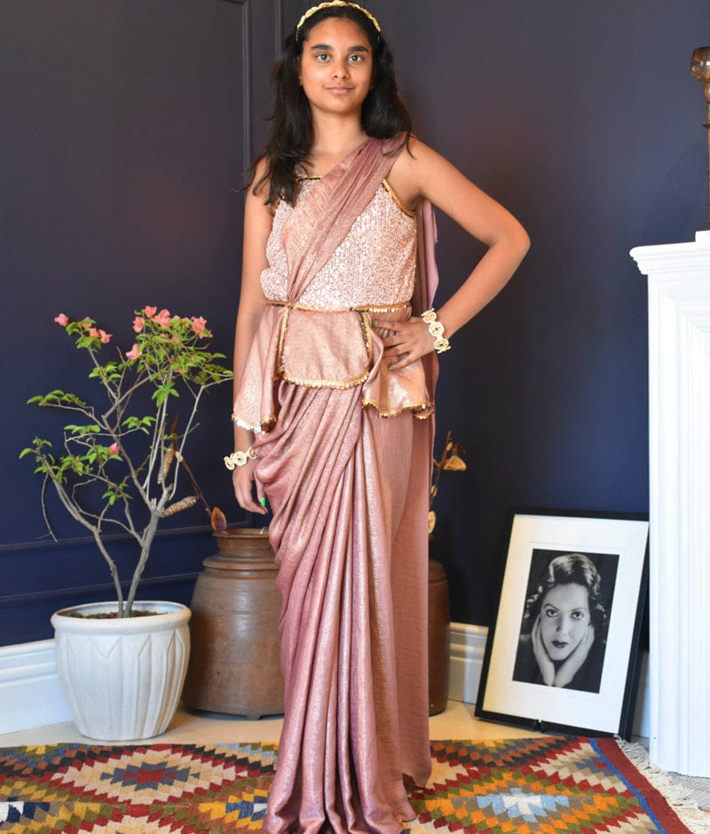 Peach Sequins Peach Shimmer Saree for Girls