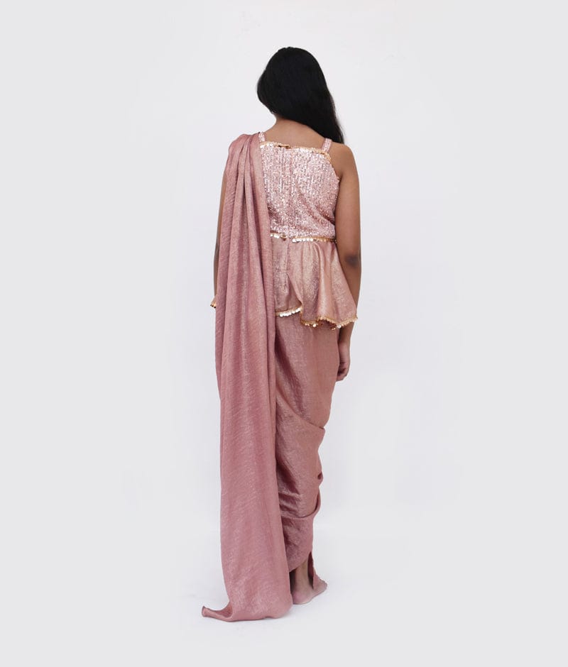 Peach Sequins Peach Shimmer Saree for Girls