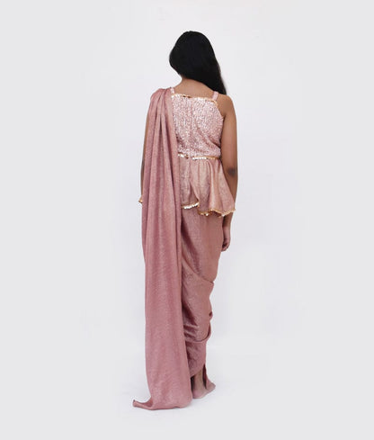 Peach Sequins Peach Shimmer Saree for Girls