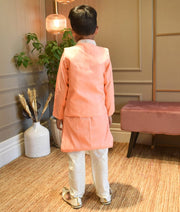 Peach Silk Kurta Jacket and Chudidar for Boys