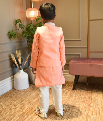 Fayon Kids Peach Silk Kurta Jacket and Chudidar for Boys