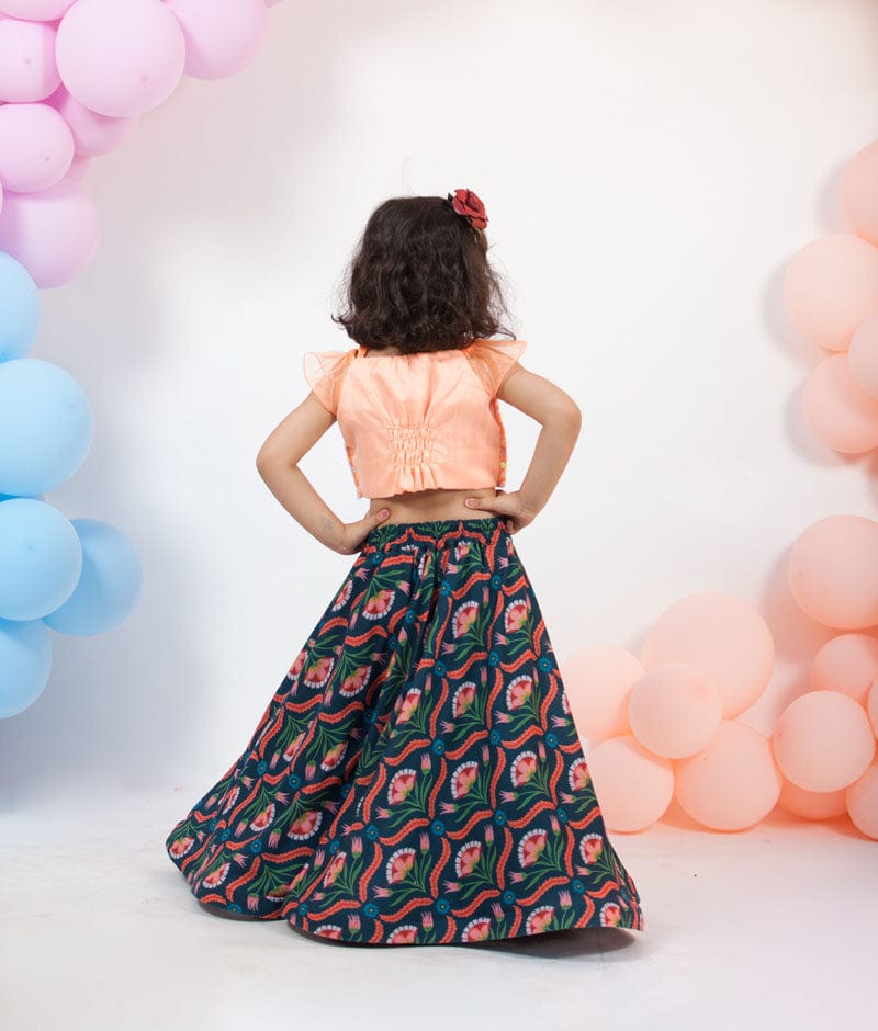 Peach Soft Sequin Printed Lehenga with Choli for Girls