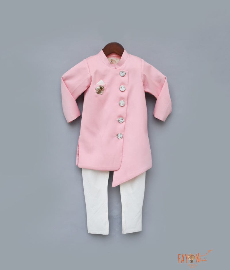 Fayon Kids Pink Ajkan with Off White Chudidar for Boys