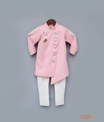 Fayon Kids Pink Ajkan with Off White Chudidar for Boys