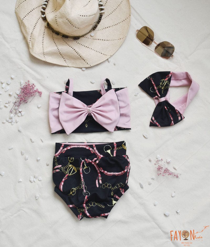 Fayon Kids Pink and Black Print Swim Wear for Girls