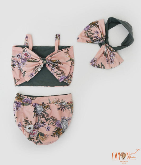 Pink and Green Print Swimwear for Girls