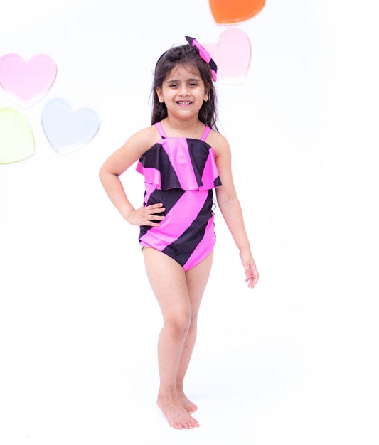 Fayon Kids Pink Black Striped Swim Wear Swim Wear for Girls