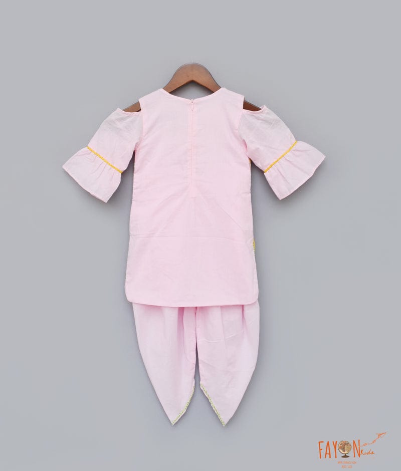 Pink Cotton Dhoti Set with Embroidery Jacket for Girls