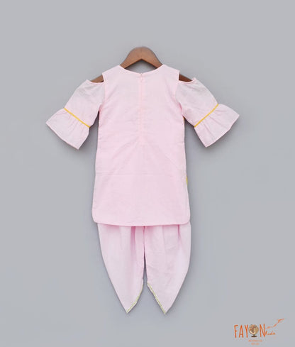 Pink Cotton Dhoti Set with Embroidery Jacket for Girls