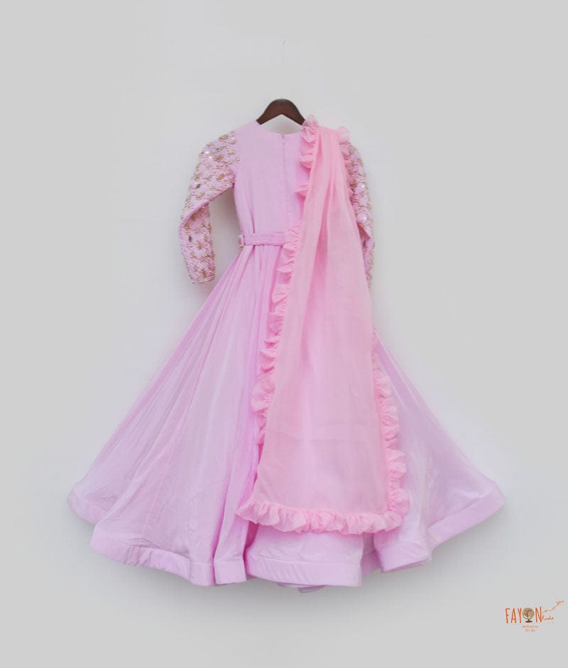 Fayon Kids Pink Crape Anarkali with Organza Dupatta for Girls