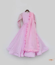 Pink Crepe Anarkali with Organza Dupatta for Girls