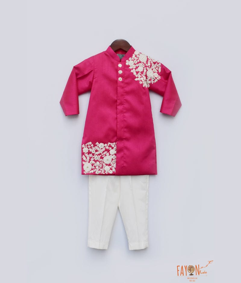Fayon Kids Pink Embroidery Ajkan with Pant for Boys
