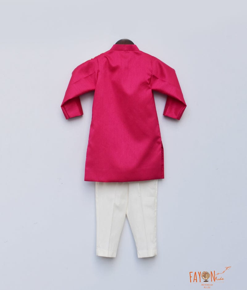 Fayon Kids Pink Embroidery Ajkan with Pant for Boys