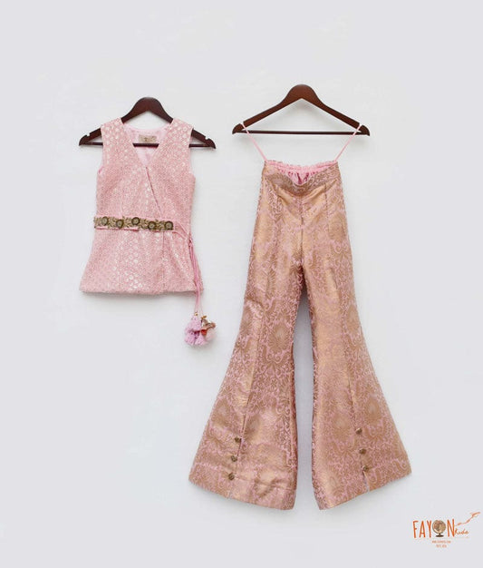 Fayon Kids Pink Embroidery Kurti Pink Brocade Pant for Girls