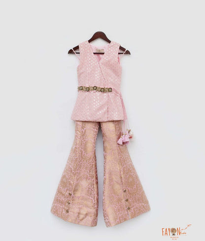 Fayon Kids Pink Embroidery Kurti Pink Brocade Pant for Girls