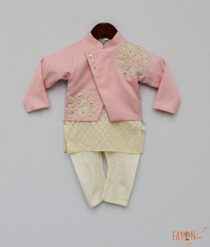 Pink Embroidery Nehru Jacket with Kurta Chudidar for Boys
