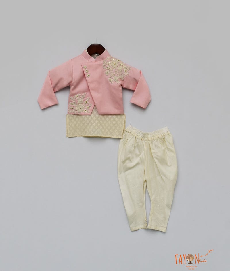 Pink Embroidery Nehru Jacket with Kurta Chudidar for Boys