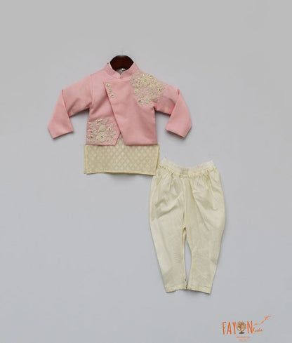 Fayon Kids Pink Embroidery Nehru Jacket with Kurta Chudidar for Boys