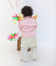 Pink Embroidery Nehru Jacket with Kurta Chudidar for Boys