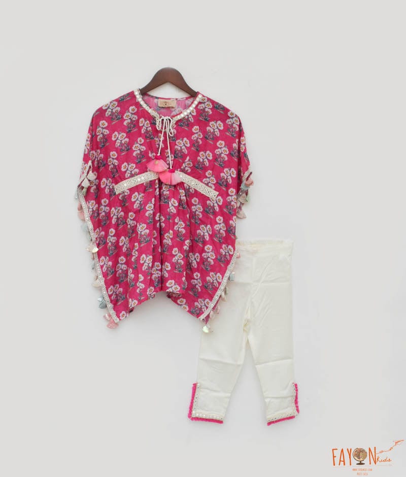 Pink Floral Print Kaftan and Pant for Girls