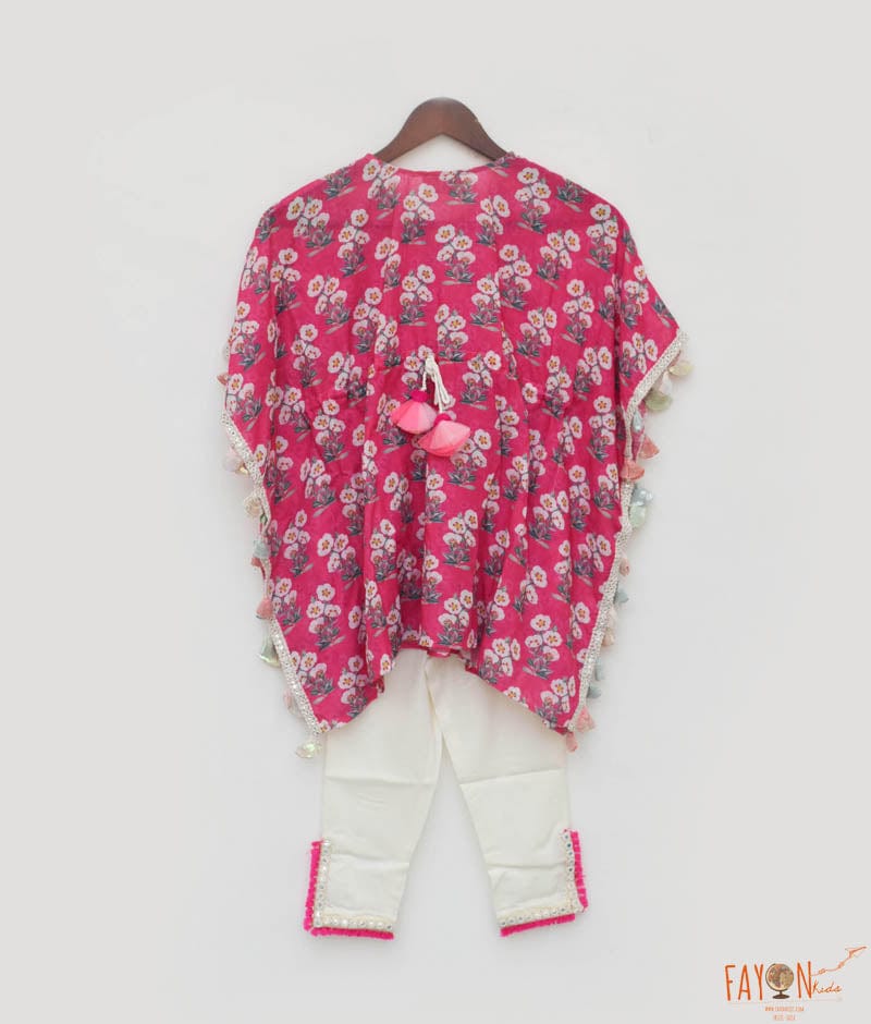 Pink Floral Print Kaftan and Pant for Girls
