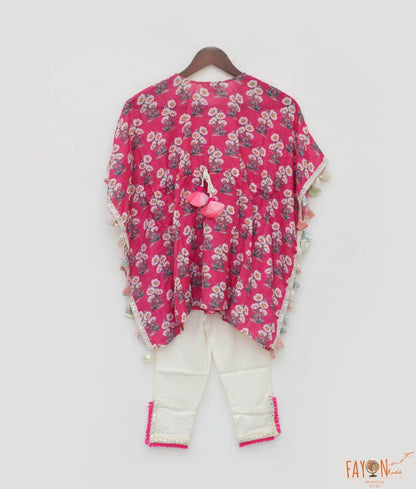 Pink Floral Print Kaftan and Pant for Girls