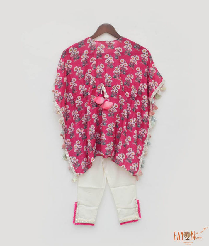 Pink Floral Print Kaftan and Pant for Girls