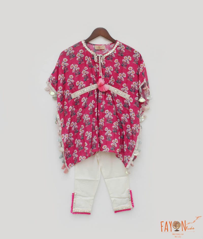 Fayon Kids Pink Floral Print Kaftan and Pant for Girls