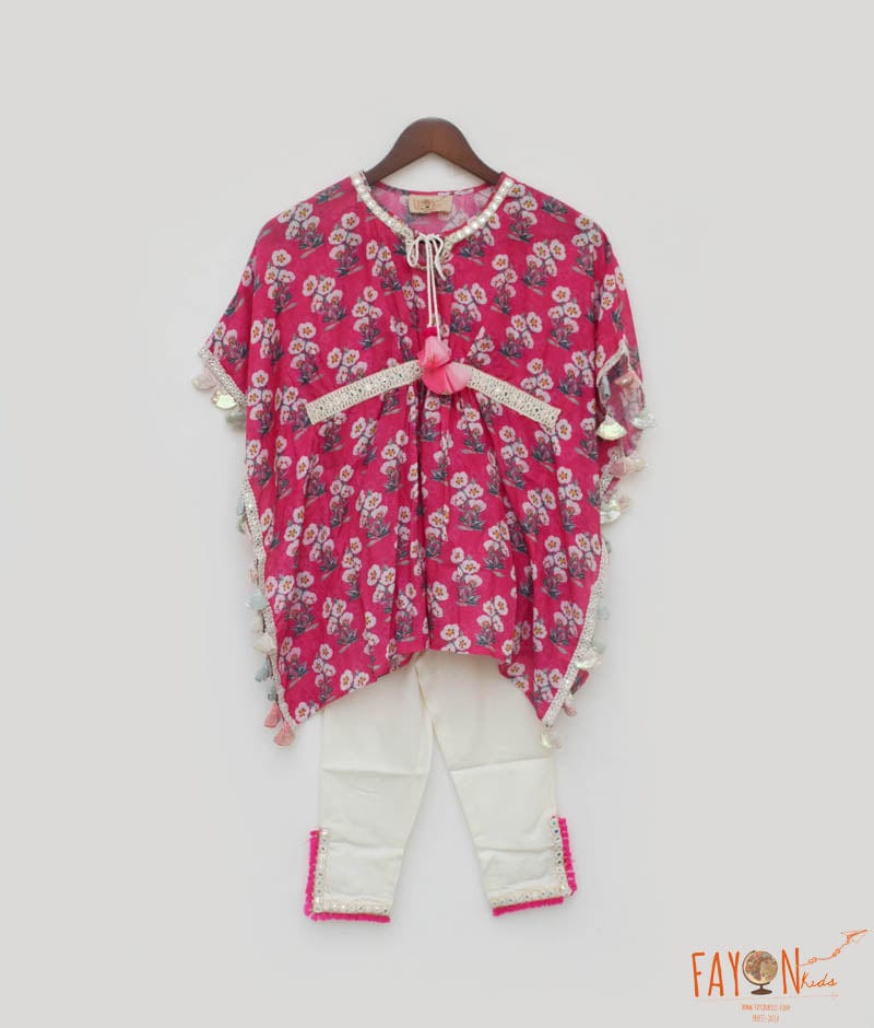 Pink Floral Print Kaftan and Pant for Girls