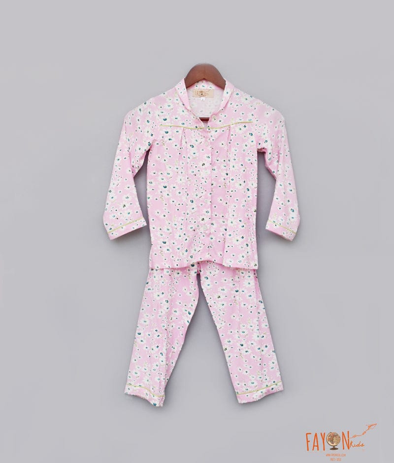 Fayon Kids Pink Floral Printed Shirt with Pajama for Girls