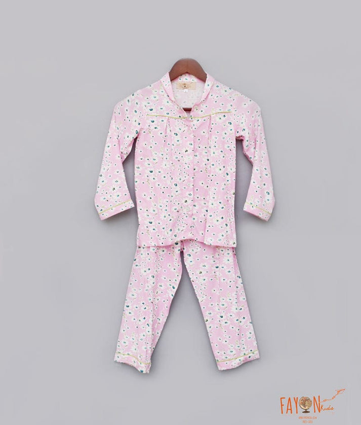 Fayon Kids Pink Floral Printed Shirt with Pajama for Girls