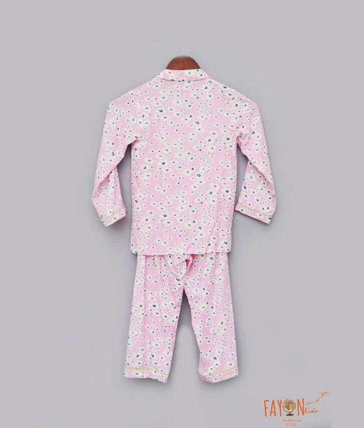Fayon Kids Pink Floral Printed Shirt with Pajama for Girls