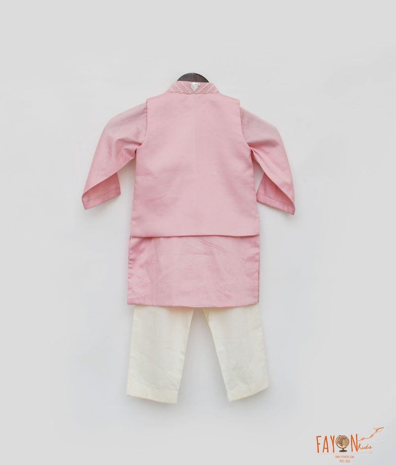 Pink Gota Embroidery Jacket with Pink Kurta Pant for Boys