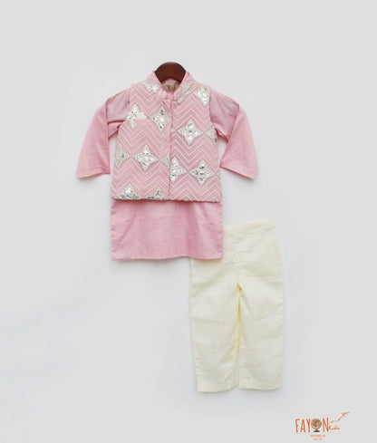 Pink Gota Embroidery Jacket with Pink Kurta Pant for Boys