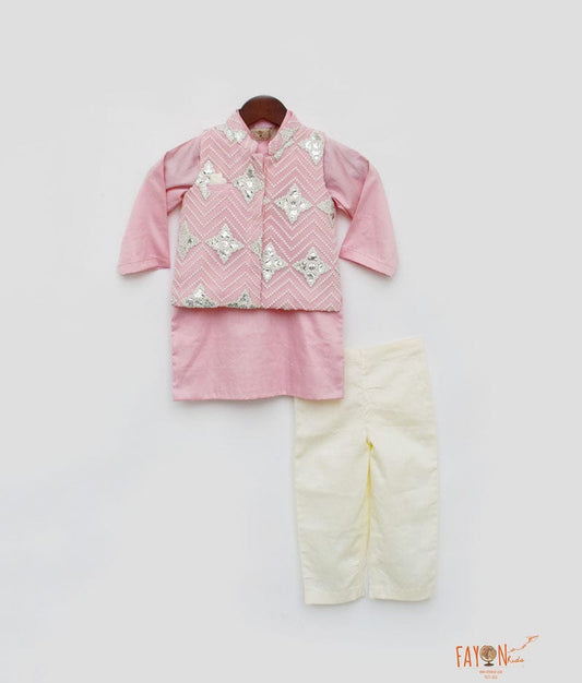 Pink Gota Embroidery Jacket with Pink Kurta Pant for Boys