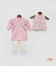 Pink Gota Embroidery Jacket with Pink Kurta Pant for Boys